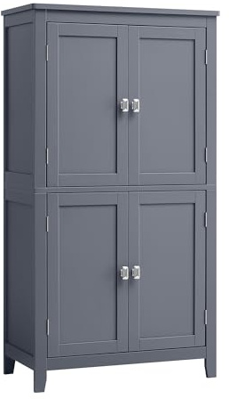 VASAGLE Mueble de Baño, Armario de Cocina y Almacenaje con 4 Puertas, Estantes Ajustables, 30 x 60 x 110 cm, Gris Pizarra BBC552G01