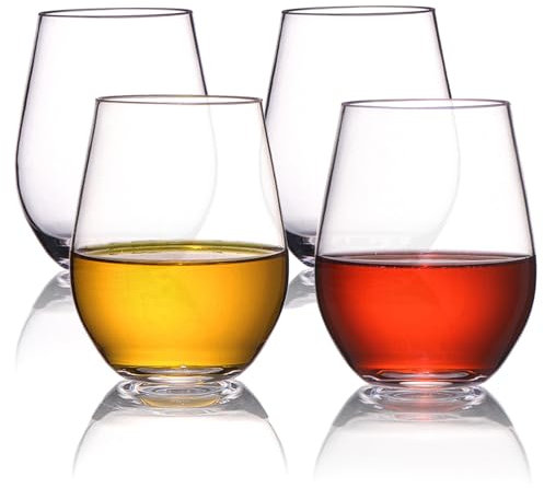 HAHASHOW Vaso de Agua Irrompible Vasos de Vino de Plástico Tritan, Whisky, Zumo, leche Para Camping Casa, 470ml Vaso de Plástico Juego de 4