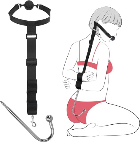 BDSM Sex Bondage Adult Toys - Anal Hook Gag Bondage Couples Toys Mouth to Wrist Restraints Adjustable Handcuffs SM Role Play Toy Games for Couple Foreplay Women Men