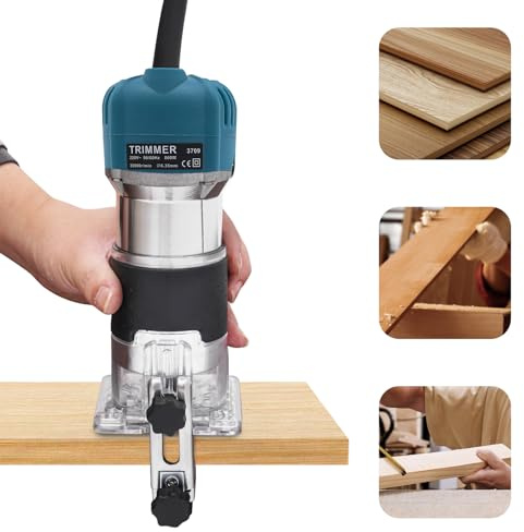 Elektrisk överfräs-set, 800 W trimmer kantfräs träfräs multifunktionsfräs, 15 st. Karbidfräs, för träfräsar, möbelbearbetning, spår, borrning (blå)