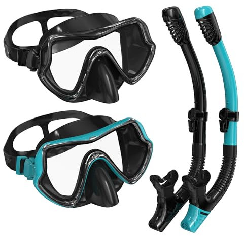 G2RISE SN02 Schnorchel-Set für Erwachsene, Taucherbrille, Trockenschnorchelausrüstung mit Atemschutz, Luftstrom-Technologie und Anti-Beschlag-Design (2er-Pack)