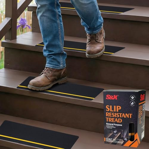 S&X 10-Pack Outdoor Stair Treads Non Slip - Pre-Cut Anti Slip Tape 6” x 24” - Reflective Non Skid Grip Tape for Stairs, Steps, Decks, Ramps