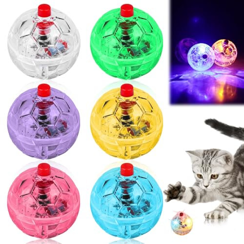 6pcs Katzenspielzeug Geisterjagd-Bewegungsbälle, Katzenball mit LED Licht, blinkende Katzenkugel Bewegung Bälle Haustierspielzeug Interaktives Kätzchenballspielzeug Paranormale Ausrüstung(6 Farben)