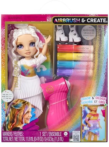RAINBOW HIGH Air Brush & Create - 1 Poupée Mannequin DIY avec Kit Airbrush Market Kit, Marqueurs Arc-en-Ciel Lavables, Cheveux Longs, Yeux Violet, Jeu Créatif de 4 Ans à 12+.