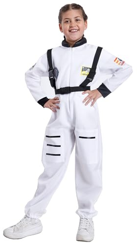 Carnavalife Disfraz astronauta niño traje astronauta niña unisex, Traje Espacial con Tirantes Ajustables y Parches Estilo NASA, disfraz fiesta de espacio, Carnaval, Halloween, fin de curso (13-15)