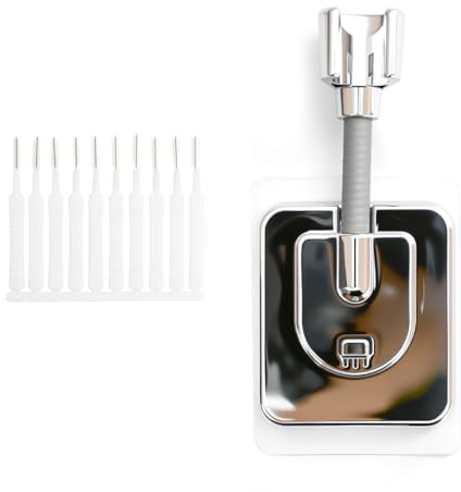 Supporto Soffione Doccia Senza Foratura, 360° Supporto Doccia Adesivo Regolabile,A Parete Porta Doccino, Con 10 Spazzole Per La Pulizia Del Foro Della Doccia (Argento)