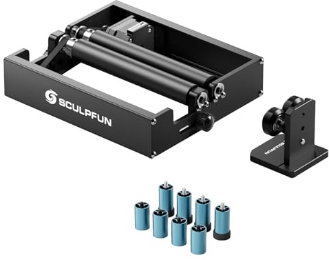 SCULPFUN RA Mini Rotary Roller for C1, iCube Series and iCube Ultra Laser Engraving Machine – Roller for Engraving Cylindrical Objects, Stepless Adjustment, Plug and Play
