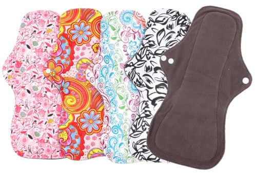 LRXIYODE Lot de 4 Serviettes Hygiéniques Lavables et Réutilisables en Tissu Motif Varié Grosse Taille Confortable avec Pochette de Rangement Noire Imperméable Voyage et Sorties