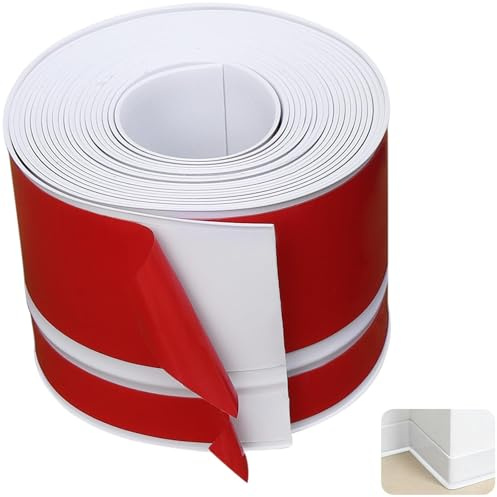 Rodapié Autoadhesivo Blanco de PVC Flexible, Pack de 5 Metros (5x1m), Zócalos de 70mm de Ancho para Suelo y Pared, Tira de Sellado para Cocina y Baño, Embellecedor para Tapar Huecos y Polvo