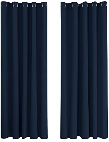 Deconovo Super Soft Ring Top Curtains Thermal Insulated Blackout Curtains for Nursery 66 x 90 Inch Navy Blue 2 Panels