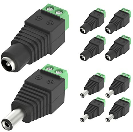 VCE 5 Paare DC 5,5 mm 2,1 mm DC Stecker DC Buchse Steckverbinder DC Netzteil Stecker Adapter Netzadapter für CCTV-Kamera, LED Streifen Licht