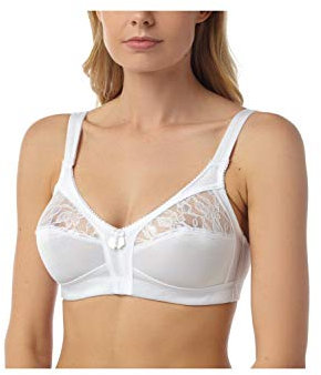 Camille White Floral Lace Full Cup Bra for Women - Non-Wired T Shirt Wireless Bra with Adjustable Straps & Soft Comfortable Support 36C White