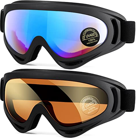 MAMBAOUT 2-pack snöskidglasögon, snowboardglasögon för män, kvinnor, ungdomar, barn, pojkar eller flickor