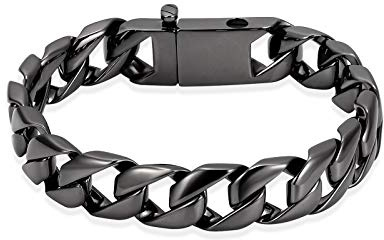 shajwo Cremation Urn Bracelet for Human Ashes for Men,Cuban Link Bracelet Cremation Jewelry for Ashes Urn Keepsake Memorial Ash Holder Bracelet,Black 22cm