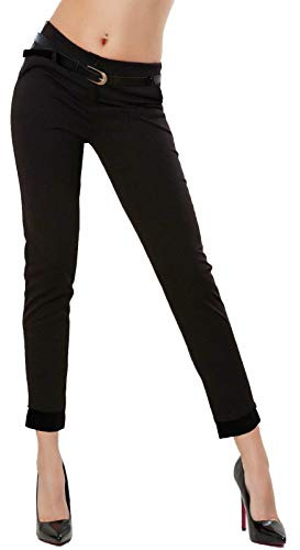 Toocool Pantalon Classique pour Femme, Pantalon Elégant Taille Basse avec Poches et Ceinture, Pantalons d'Eté pour Femme AS-28251 [S, Noir]