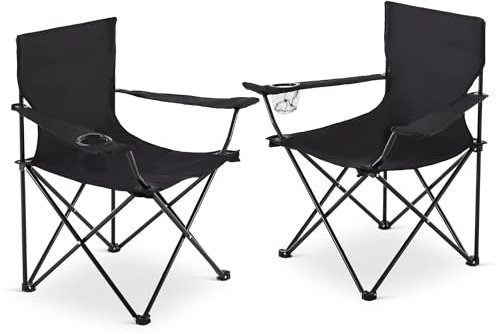 Raburg 2er-Set Faltstuhl, Campingstuhl, Anglerstuhl mit Getränkehalter, faltbar, mit Tragetasche, belastbar bis 120 kg: Der ideale Anglersessel für Camping, Angeln & Ausflüge, Joe, Schwarz