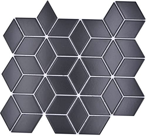 Piastrelle a mosaico in ceramica, mosaico, 3D, a cubo, tinta unita, colore nero opaco, per bagno e cucina, MOS13-POV5