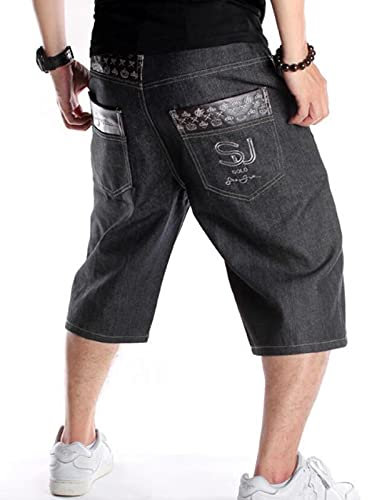 Short en Jean pour Hommes Hip Hop Short en Jean à Broderie Vintage Baggy Short en Jean pour Planche à roulettes Rap Short en Jean Couleur4 4XL
