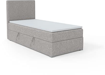 FEDVE Boxspringbett 100x200 cm Grau - Kolorado – Dauerhaft Bett mit Bettkasten Links – Praktisches Einzelbett für Viele Jahr – Kopfteil Bett mit Stauraum zum Schlafzimmer