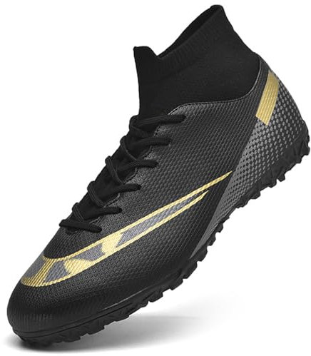 ASOCO DREAM Fußballschuhe Herren High Top Kunstrasen Fussballschuhe Professionelle Kinder Athletics Trainingsschuhe Outdoor Sport Football Schuhe,Schwarz Gold,41 EU