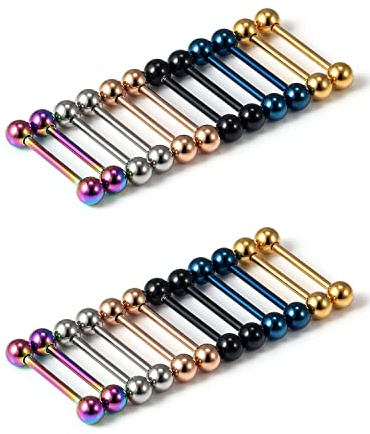 Oufksiyy 24pc 14G 16G Mixed Color Surgical Stainless Steel Straight Barbell Tongue Rings Bars Piercing 5/8 Length 16mm 9/16 inch 14mm 1/2inch 12mm Nipple Rings Tongue Piercing Jewelry for Women Men
