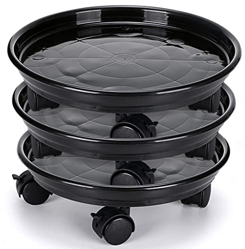 Skelang 3 Pcs Support de Pot de Fleurs à Roues, 30cm Support Roulant Plantes, Support pour Plante avec Roue pour Plantes d'intérieur et d'extérieur, capacité de Charge 56kg (Noir)