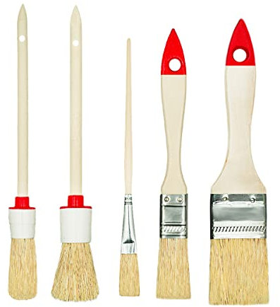 M7 Set de 5 Pinceles 3 Planos 2 Redondos 0 3/4 15 2 4 Serie 03 para Pintar Trabajos con Pinturas y Barnices Cobertura Uniforme Cerdas Naturales