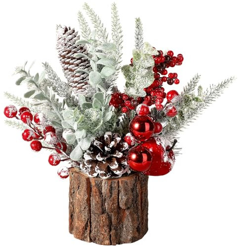Hatisan Piccolo albero di Natale artificiale, con ornamenti natalizi a forma di pigna, albero di Natale da tavolo per decorazioni natalizie, casa, stanza, feste, inverno, interni ed esterni (rosso