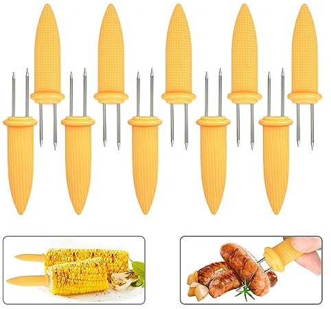 SENZEAL 10 Stück Maiskolben Spieße Maiskolben Halter Edelstahl 9,2cm Maiskolbenhalter mit Rutschfestem Flachgriff für Familie Camping Mais Hot Dogs Obst Barbecue