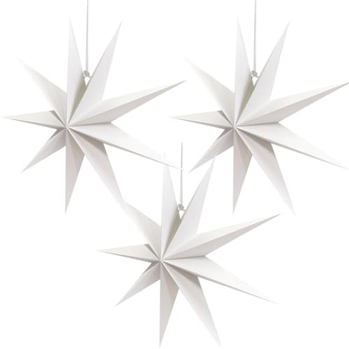 Konoz Paper Star Lantern, 3 Pezzi 30cm Stelle Carta da Appendere, Addobbi Natalizi Stella, Stella di Natale Decorazioni para Finestra (Bianco)