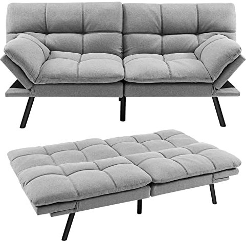 GOPLUS Couch Schlafsofa, Klappsofa mit Schlaffunktion, 2 Sitzer Sofa mit Verstellbarer Armlehnen, Rückenlehne neigbar 105°/145°/180°, Liegefläche 182 x 106,5 cm, Sofabett für Wohnzimmer (Grau)