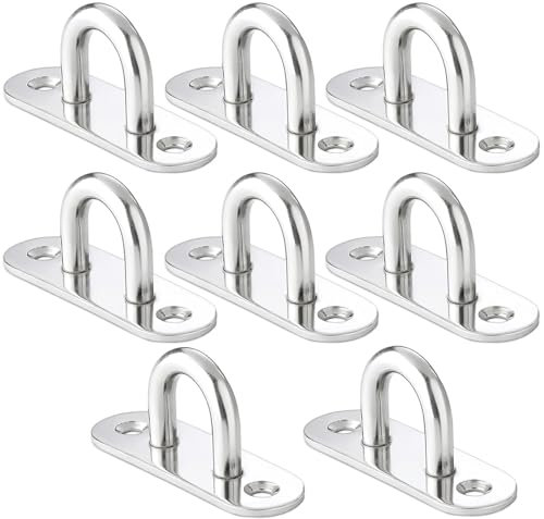 HOOPOE Crochet de Plafond Suspension,8 Pièces M6 Plaque Oeillet avec 2 Trous,Ovale Crochet de Fixation Murale en U en Acier Inoxydable pour Fixation Murale Argent