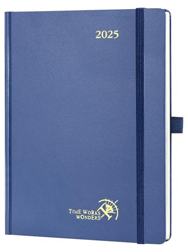 POPRUN Kalender 2025 Buchkalender Hardcover, ca. A5 (22 x 16,5 cm), 12-Monate-Terminplaner (Jan.2025-Dez.2025), Wochenplaner 2025 mit 100 GSM Zertifiziertem Papier - Marineblau