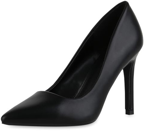 VAN HILL Damen Spitze Pumps Stiletto Basic Klassisch Schuhe 216224 Schwarz 40