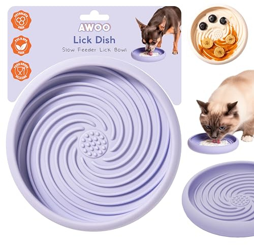 Awoo Lick Dish - Silicone Lick Mat + Slow Feeder for Cats & Small Dogs - Non-Slip Design with Suction Cups - Dishwasher Safe, Extends Mealtime, Reduces Anxiety (Periwinkle)