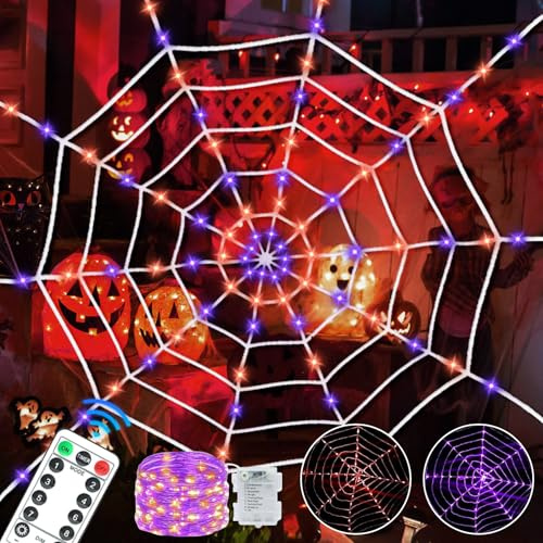 Tccydm 3,6M Luces de Telaraña de Halloween, Tela Araña LED, Luces de Tela de Araña con 120 LED, 8 Modos y Mando a Distancia, Decoración de Halloween para Fiestas Horror Festival Terraza Hogar