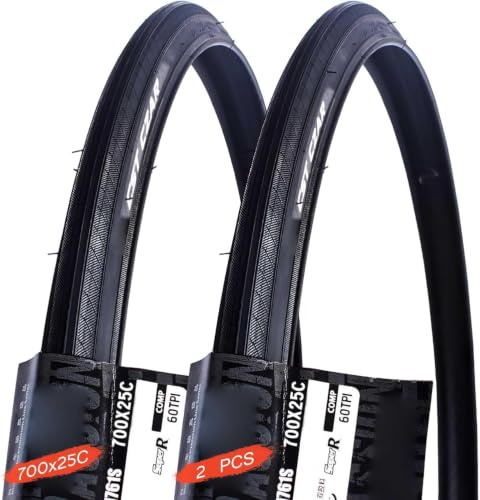 YUMEIGE Lot de 2 pneus 700 25c résistants à l'usure, pneus de vélo de Route increvables 700 x 25c 25-622 à Pneu for Roues Avant et arrière, 830KPa (120PSI / 8.3BAR) Max.