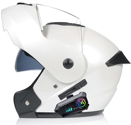 Frcychri Casque De Moto Modulaire Bluetooth, Casques De Moto ECE Homologué, Casque Avant Rabattable Double Visière, Coupe-Vent Imperméable Respirant, pour Hommes Et Femmes Adultes
