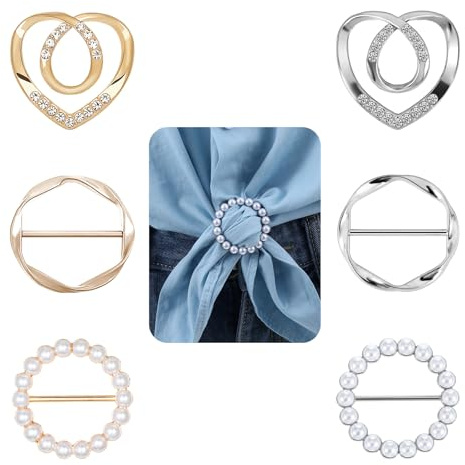 Classicseali 6pcs Scarf Rings,Metal Scarf Clips For Women Uk, Scarfs Ring Clips, Durable and Resistant to Deformation and Slipping,for Tying the Corners of Scarves, Belts, and Vests,3 Styles
