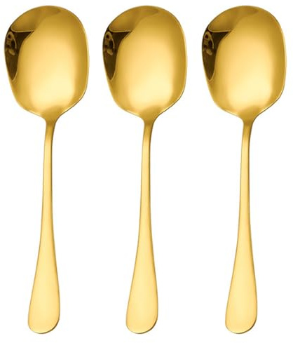 Ragyzity 3PCS Serving Spoons Large, Serving Spoons Set, Stainless Steel Buffet Serving Spoon Long Handle Soup Spoonfor Soup, Salad and Entrees, Elegant Tableware for Banquet, Parties and Everyday Use