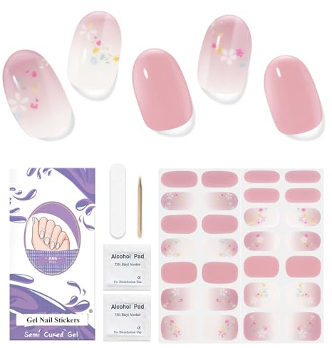 DUKASOU Tiras de uñas de gel semicuradas, 28 calcomanías de uñas de gel que funcionan con cualquier lámpara UV requerida, calcomanías artísticas de uñas de larga duración, calidad de salón, fáciles de