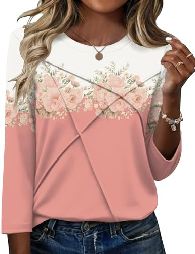 Kistore Women Tunic Tops 3/4 Sleeve Crew Neck Blouses 2026 M Pink Floral
