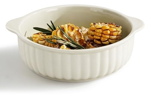 WakiHong Set de 2 Platos Pequeños para Hornear Quiche de Cerámica 16.3 * 5.5 cm Fuente Redonda de cerámica para Greidora de Aire Caliente,con Asas,Apto para Horno y Microondas