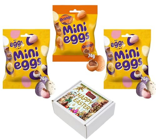 Easter Mini Eggs Mixed Chocolates Bags With Gift Box - Milk Chocolate & Orange Flavoured Mini Eggs Bags - cdb (3 x Mixed Egg Bags)