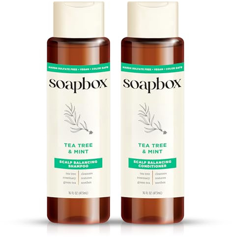 Soapbox Tea Tree Shampoo and Conditioner Set, Scalp Balancing with Tea Tree Oil, Jojoba Oil, Aloe and Shea Butter to Clean and Purify for All Hair Types, 16 Ounces Each (Pack of 2)