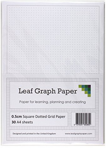 Leaf Graph A4 Square Grid Paper, 5mm (0.5cm) Spacing, 30 Leaf Pack, Grey Dotted Grid for Writing, Drawing, and Bullet Journaling