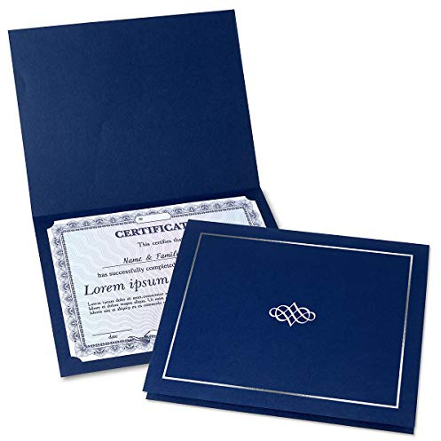 Ornate Blue & Silver Certificate Folders - Pack of 25, Linen Cover 80 lb. Stock, Folded, Die-Cut Corners, for Office, Business Awards, Graduation, School Diploma Holder, 9-1/2 x 12