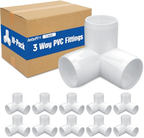 letsFix 1 PVC Fittings 3 Way (10-Pack) Furniture Grade, 1 Elbow Connector, Heavy Duty for DIY Furniture, Frames, UV Resistant - Compatible with 1 Schedule 40 PVC Pipes‌