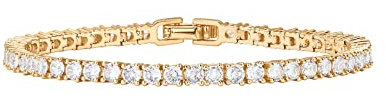 PAVOI 14K Yellow Gold Plated Cubic Zirconia Classic Tennis Bracelet | Yellow Gold Bracelets for Women | 6.5 Inches