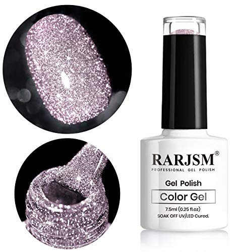 RARJSM Light Pink Glitter Gel Polish,Sparkle Nail Gel Varnish Requires Drying Under UV LED Lamp for Women Spring Summer Nail UV Beauty Art Design Salon DIY Home 1Piece 7.5ML